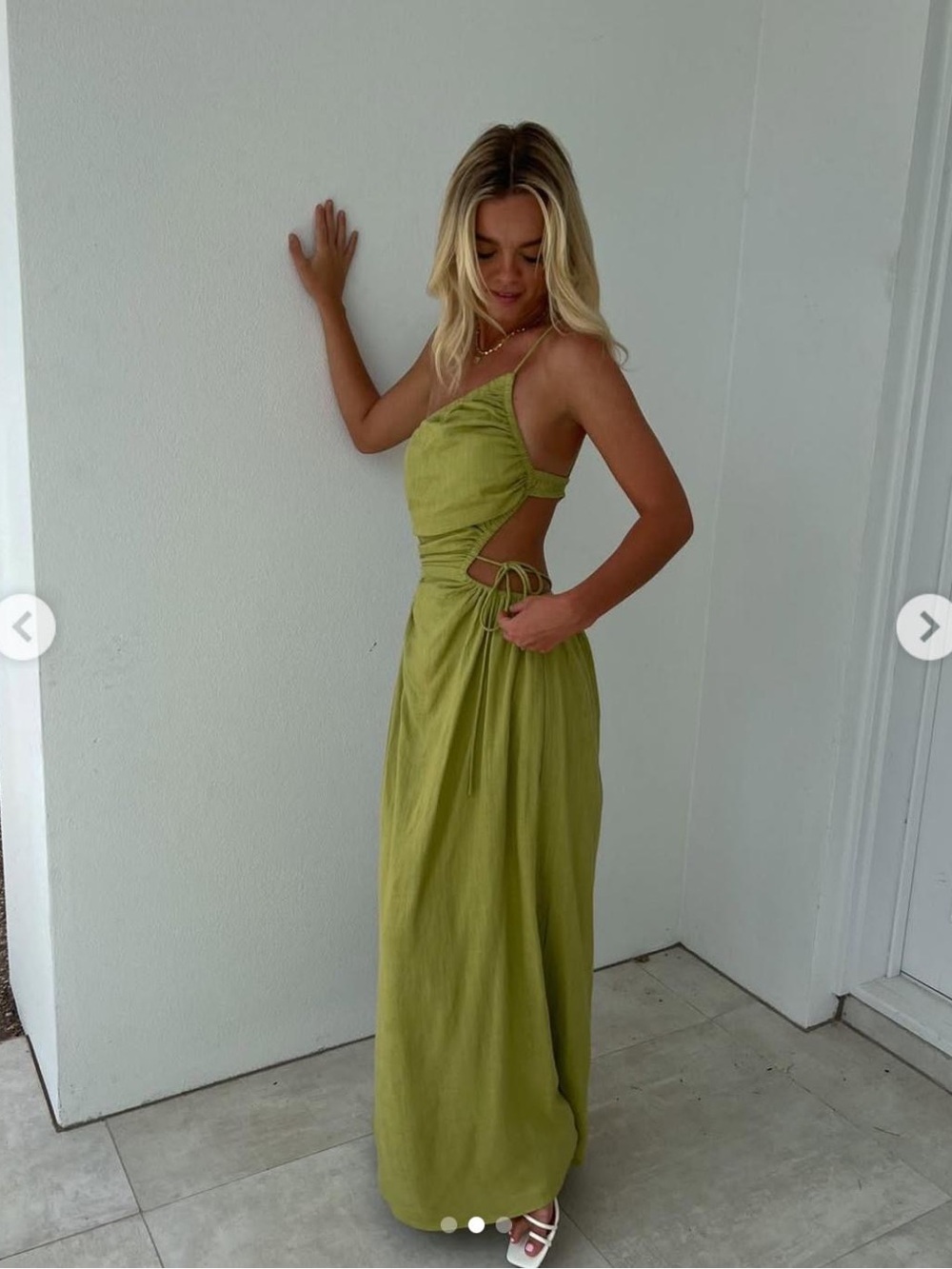 Sage Green Backless Maxi Dress with Side Tie Details